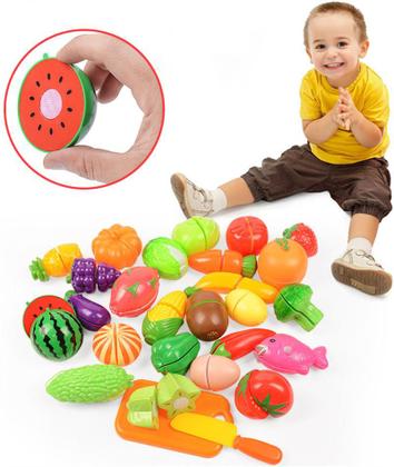 Imagem de Fruta de Brinquedo Com tiras autocolantes Comidinha Para Cortar Educativo Alimentos Vegetais