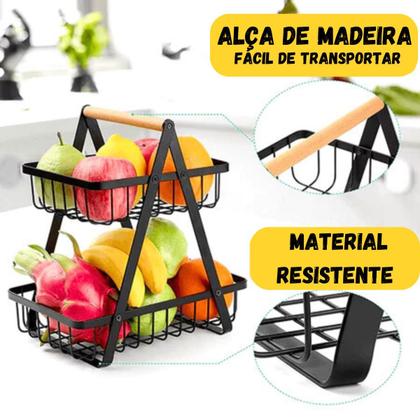 Imagem de Fruteira 2 Andares Média De Mesa Bancada Balcão 20CM X 31CM Multiuso Aramado Organizador Multiuso