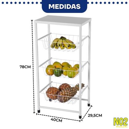 Imagem de Fruteira 3 Andares em Aço Carbono com Tampo Branco Estrutura Reforçada Compacta Moderna