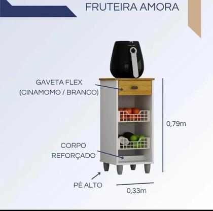Imagem de Fruteira Amora CHF Móveis  Branco Acetinado  Cinamomo  Organização e Estilo para sua Cozinha
