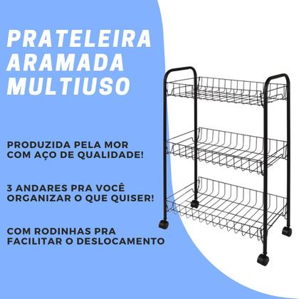 Imagem de Fruteira Aramada da Mor 3 Andares com Rodinha Leve Multiuso Compacta