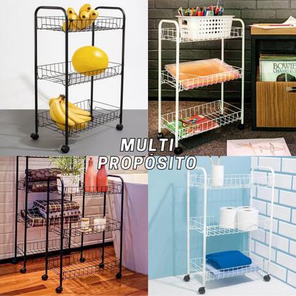 Imagem de Fruteira Aramada da Mor 3 Andares com Rodinha Leve Multiuso Compacta