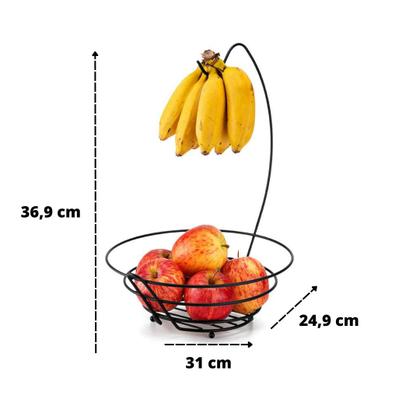 Imagem de Fruteira Aramada Redonda Com Suporte Para Banana Arthi Black