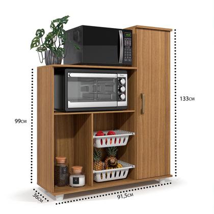 Imagem de Fruteira Armário Multiuso Apoio Micro-ondas  Com Prateleiras E 2 Cestos 1 Porta 