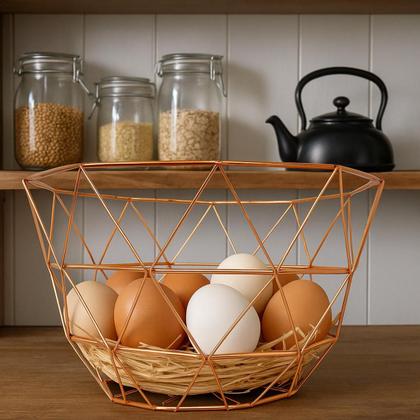 Imagem de Fruteira Cesta Aramada Metal Cobre Rose Gold 29cm Farmhouse