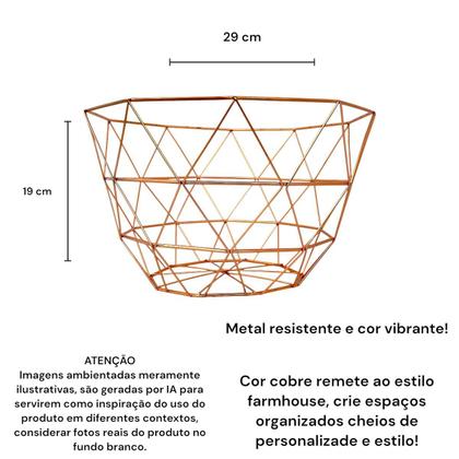 Imagem de Fruteira Cesta Aramada Metal Cobre Rose Gold 29cm Farmhouse