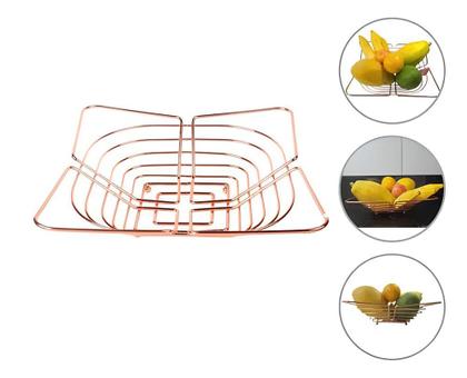 Imagem de Fruteira Cesta De Mesa Cozinha Inox Rose Gold Elegante 28cm