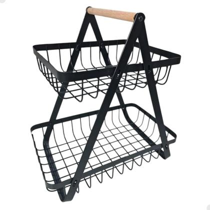 Imagem de Fruteira Cesto Duplo Organizador Aramado Fruta Legumes Cozinha Mesa Bancada Escritorio Estante Armario Moderno Multiuso