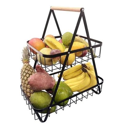 Imagem de Fruteira Cesto Organizador Duplo Aramado Fruta Legumes Cozinha Mesa Bancada Prateleira Multiuso Moderno