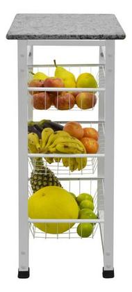 Imagem de Fruteira Chão Cozinha 3 Cestos Remóvives Aramado Com tampo de Pedra mármore Granito 