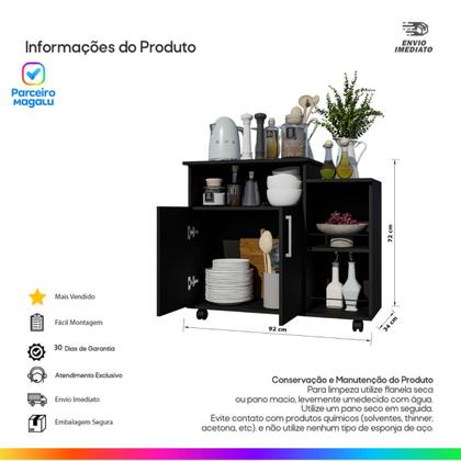 Imagem de Fruteira Cozinha 2 Portas com 5 Rodizios Multiuso Tampo Para Microondas