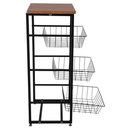 Imagem de Fruteira Cozinha De Chão Aço Com Tampo Mdf 3 Cestos