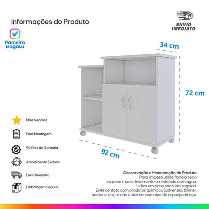 Imagem de Fruteira de Chão Com Rodinhas Porta Microondas Móveis Bonatto