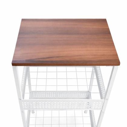 Imagem de Fruteira De Chão Cozinha Multiuso De Aço Extra Forte Com Tampo Mdf Madeira Suporta Microondas