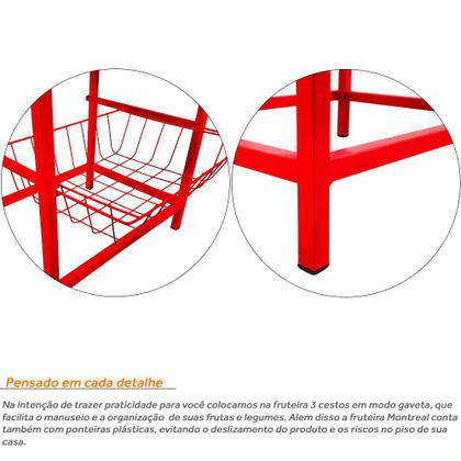 Imagem de Fruteira De Cozinha De Chão Montreal Em Aço E Mdf 3 Cestos