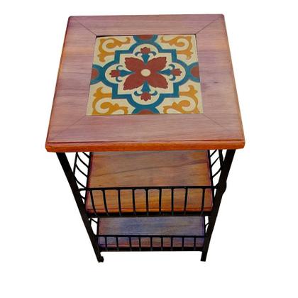 Imagem de Fruteira de Ferro e Madeira com Ladrilho Hidráulico 2 Andares Artesanais para sua Cozinha