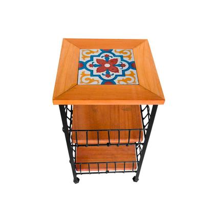 Imagem de Fruteira de Ferro e Madeira com Ladrilho Hidráulico 2 Andares Artesanais para sua Cozinha