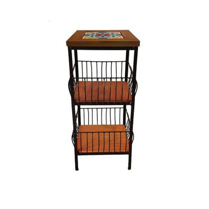 Imagem de Fruteira de Ferro e Madeira com Ladrilho Hidráulico 2 Andares Artesanais para sua Cozinha