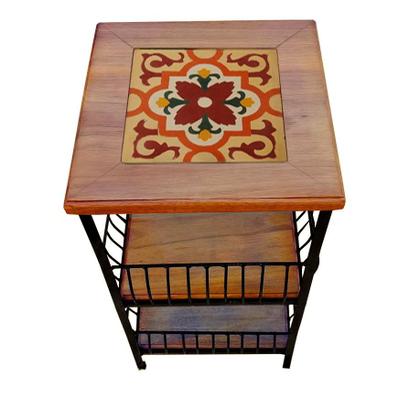 Imagem de Fruteira de Ferro e Madeira com Ladrilho Hidráulico 2 Andares Artesanais para sua Cozinha