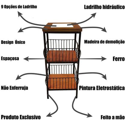 Imagem de Fruteira de Ferro e Madeira com Ladrilho Hidráulico 2 Andares Artesanais para sua Cozinha