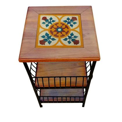 Imagem de Fruteira de Ferro e Madeira com Ladrilho Hidráulico 2 Andares Artesanais para sua Cozinha