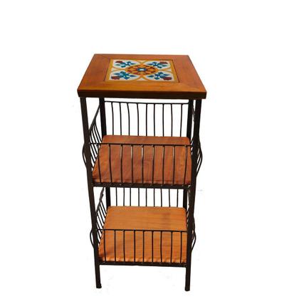 Imagem de Fruteira de Ferro e Madeira com Ladrilho Hidráulico 2 Andares Artesanais para sua Cozinha