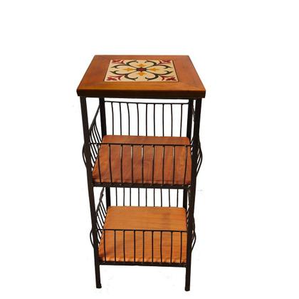 Imagem de Fruteira de Ferro e Madeira com Ladrilho Hidráulico 2 Andares Artesanais para sua Cozinha