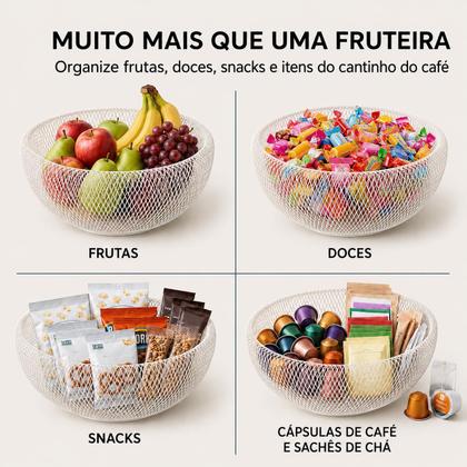 Imagem de Fruteira de Mesa Aramada Branca BSMIX Aço Porta Frutas Bancada Cozinha