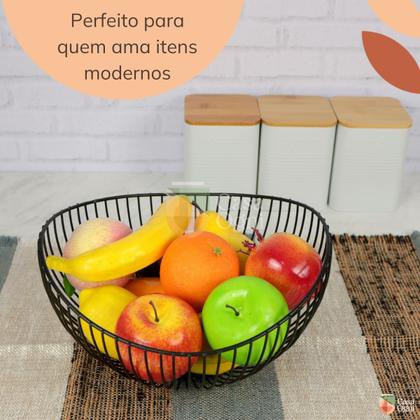 Imagem de Fruteira De Mesa Aramada Preta De Ferro Cesta Moderna Multiuso Centro de Mesa 28cm