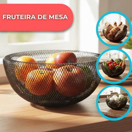 Imagem de Fruteira De Mesa Cesto De Frutas Aramado Cozinha Metal 30cm Luxo Organizadora Minimalista Moderna Preto Black
