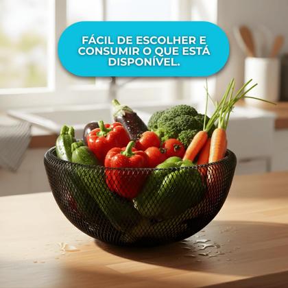 Imagem de Fruteira De Mesa Cesto De Frutas Aramado Cozinha Metal 30cm Luxo Organizadora Minimalista Moderna Preto Black