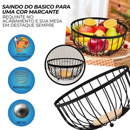 Imagem de Fruteira de Mesa, Copa e Cozinha - Metal Aramado Preto
