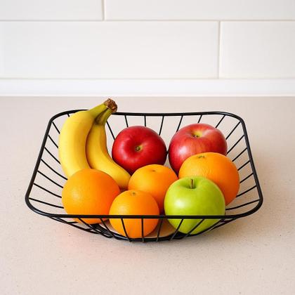 Imagem de Fruteira de Mesa De Metal e Madeira Cesta Cesto Multiuso