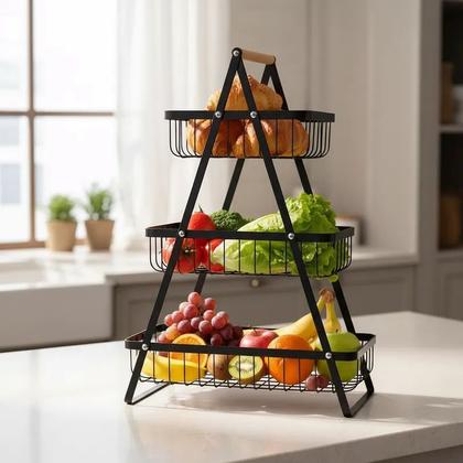 Imagem de Fruteira De Mesa Organizador Cesto Frutas Cozinha Multiuso Metal 3 andares Legumes Aramado