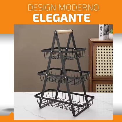 Imagem de Fruteira De Mesa Organizador Cesto Frutas Cozinha Multiuso Metal 3 andares Legumes Aramado