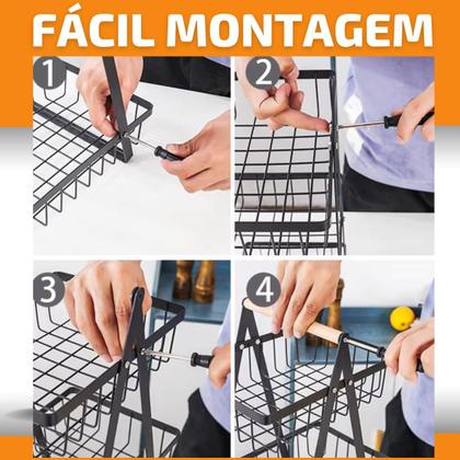 Imagem de Fruteira De Mesa Organizador Cesto Frutas Cozinha Multiuso Metal 3 andares Legumes Aramado