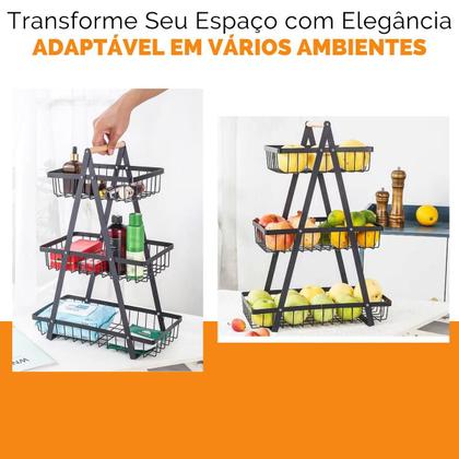 Imagem de Fruteira De Mesa Organizador Cesto Frutas Cozinha Multiuso Metal 3 andares Legumes Aramado