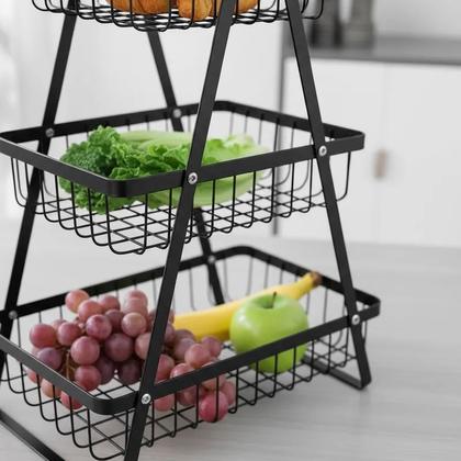 Imagem de Fruteira De Mesa Organizador Cesto Frutas Cozinha Multiuso Metal 3 andares Legumes Aramado