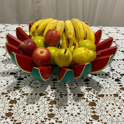 Imagem de Fruteira De Mesa Rústica Redonda Formato De Melancia Artesanal