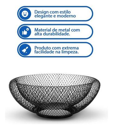 Imagem de Fruteira Mesa Cesta De Frutas Aramado Metalizado Preto