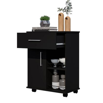 Imagem de Fruteira Multiuso Suporte Microondas Cozinha 1 Porta 1 Gaveta Com Rodinhas