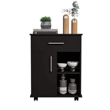 Imagem de Fruteira Multiuso Suporte Microondas Cozinha 1 Porta 1 Gaveta Com Rodinhas