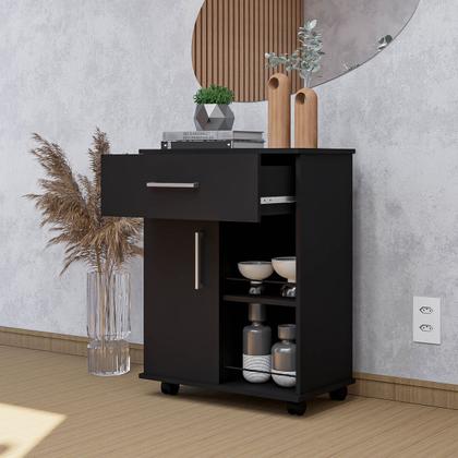 Imagem de Fruteira Multiuso Suporte Microondas Cozinha 1 Porta 1 Gaveta Com Rodinhas