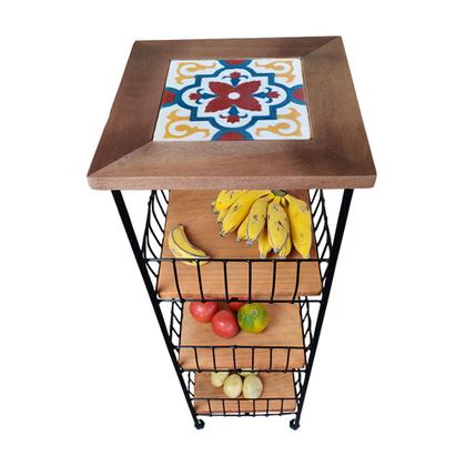 Imagem de Fruteira Rústica de Ferro e Madeira 3 Andares Decorativos