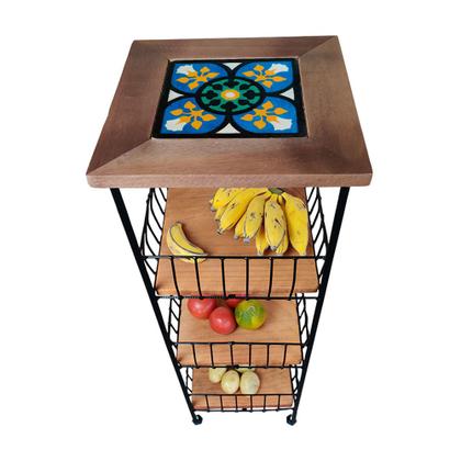 Imagem de Fruteira Rústica de Ferro e Madeira 3 Andares Decorativos