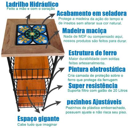 Imagem de Fruteira Rústica de Ferro e Madeira 3 Andares Decorativos