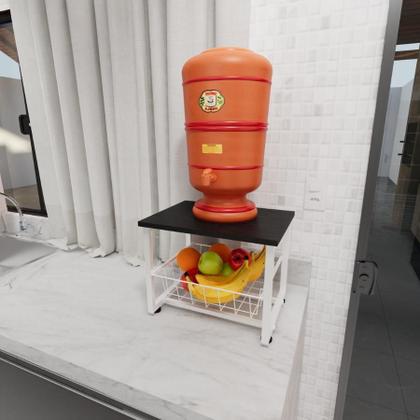 Imagem de Fruteira Suporte Bebedouro Bancada De Mesa Branco Mdf Preto