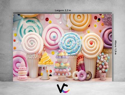 Imagem de Fundo Fotográfico 2,20 x 1,50 Pirulitos e Torre de Doces 014