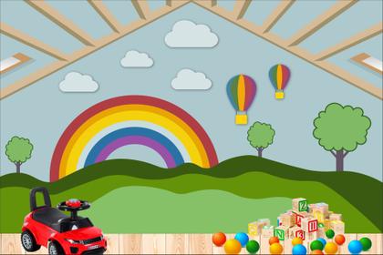 Imagem de Fundo Fotografico em Tecido Arco-íris Céu e Grama - 150x170cm