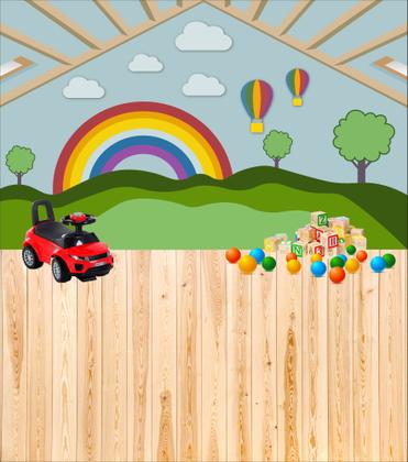 Imagem de Fundo Fotografico em Tecido Arco-íris Céu e Grama - 150x170cm